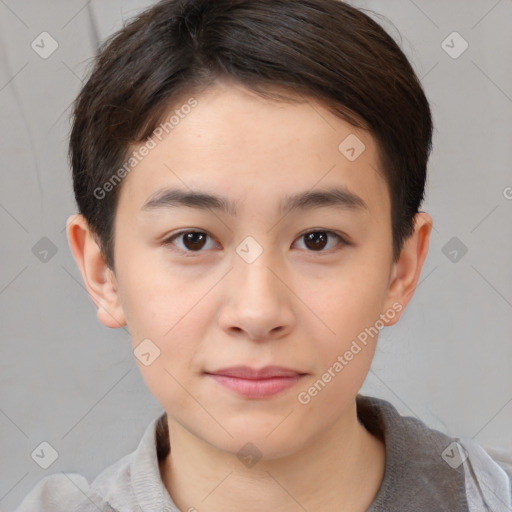 Neutral white young-adult female with short  brown hair and brown eyes