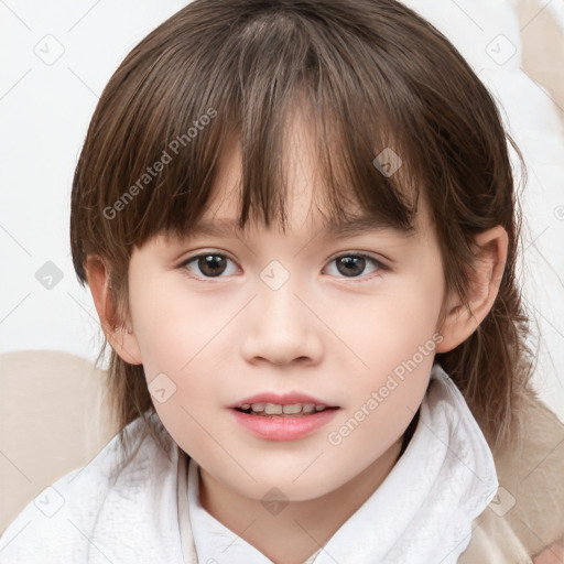 Neutral white child female with medium  brown hair and brown eyes