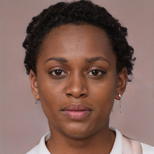 Neutral black young-adult female with short  brown hair and brown eyes
