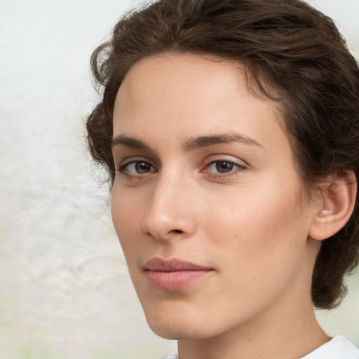 Neutral white young-adult female with medium  brown hair and green eyes