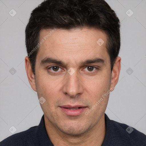 Neutral white adult male with short  brown hair and brown eyes