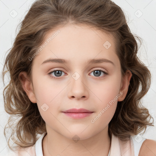 Neutral white child female with medium  brown hair and brown eyes