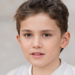 Joyful white child female with short  brown hair and brown eyes