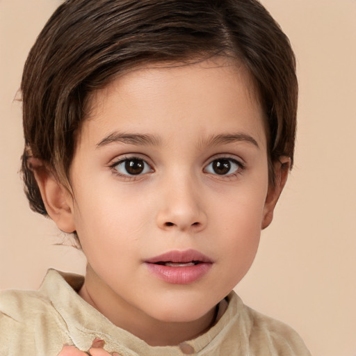 Neutral white child female with short  brown hair and brown eyes