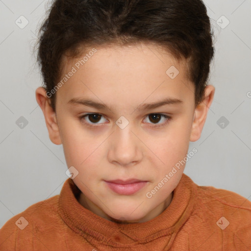 Neutral white child female with short  brown hair and brown eyes