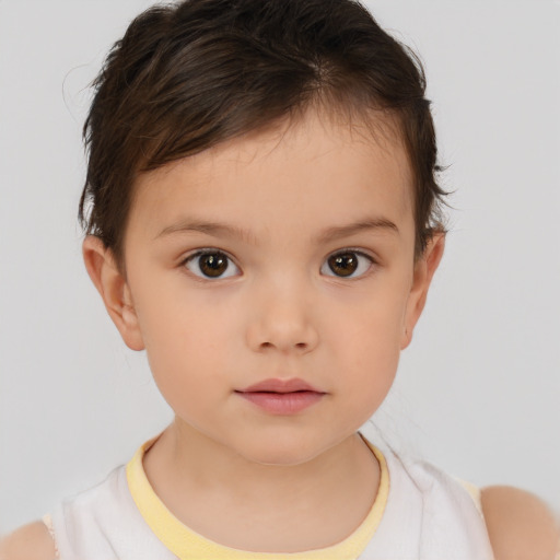 Neutral white child female with short  brown hair and brown eyes