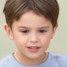 Joyful white child male with short  brown hair and brown eyes