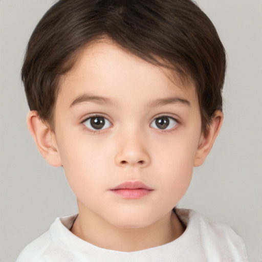 Neutral white child female with short  brown hair and brown eyes