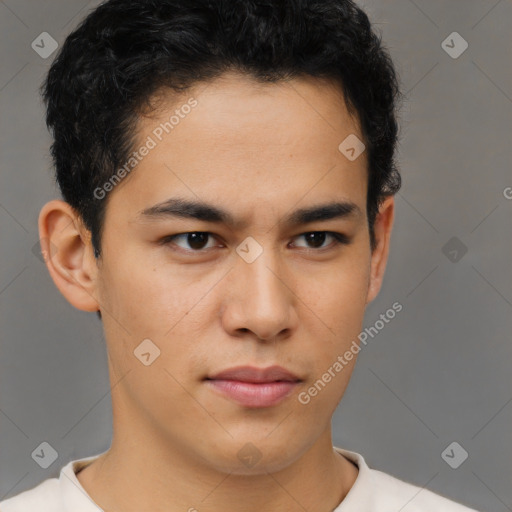 Neutral latino young-adult male with short  brown hair and brown eyes