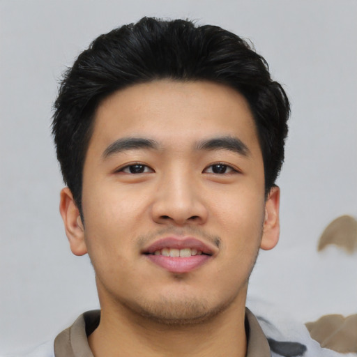 Neutral asian young-adult male with short  black hair and brown eyes