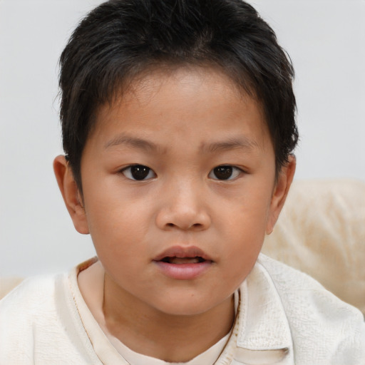Neutral asian child female with short  brown hair and brown eyes
