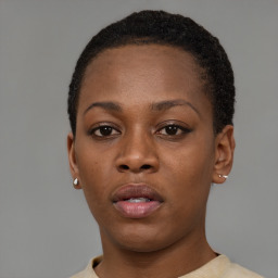 Neutral black young-adult female with short  brown hair and brown eyes