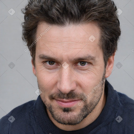 Neutral white adult male with short  brown hair and brown eyes