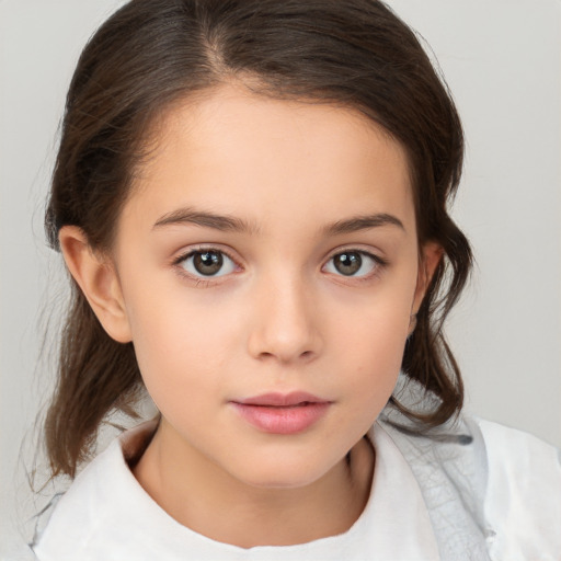 Neutral white child female with medium  brown hair and brown eyes