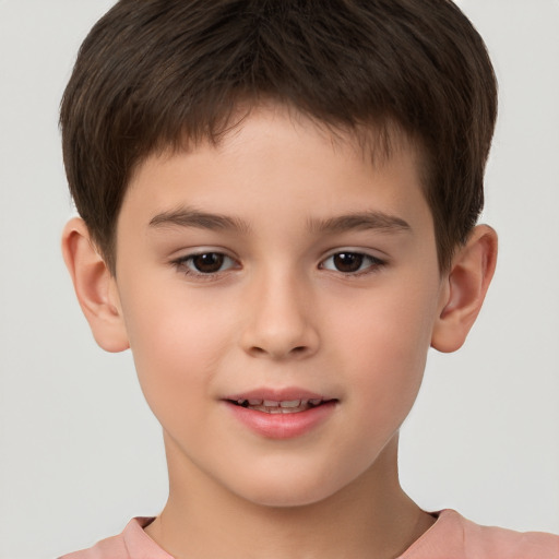 Joyful white child male with short  brown hair and brown eyes