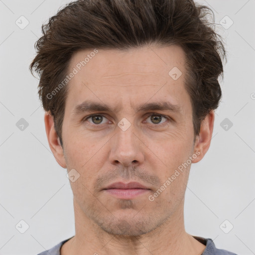 Neutral white adult male with short  brown hair and brown eyes