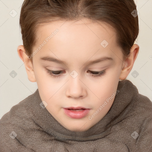 Neutral white child female with short  brown hair and brown eyes