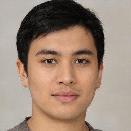 Neutral asian young-adult male with short  black hair and brown eyes