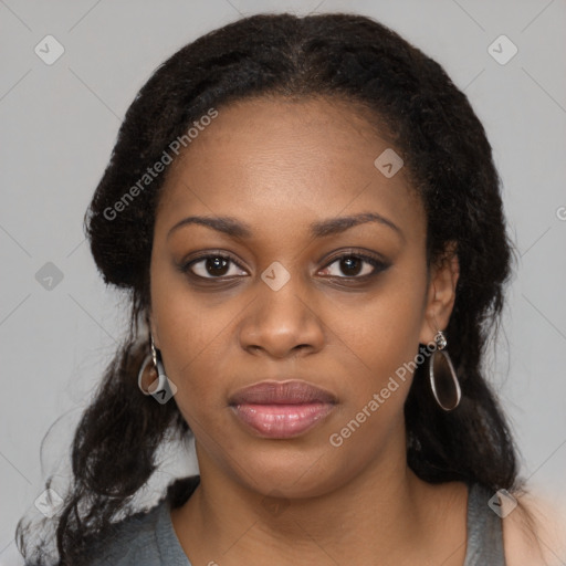 Neutral black young-adult female with medium  black hair and brown eyes