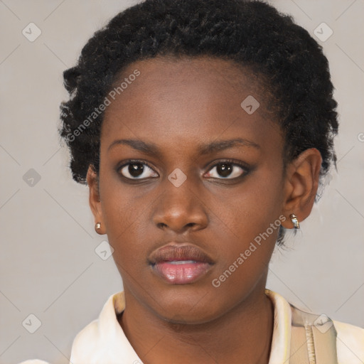 Neutral black young-adult female with short  brown hair and brown eyes