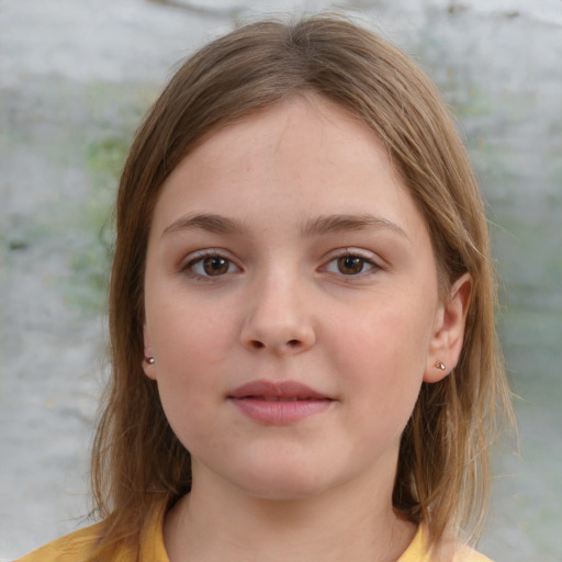 Neutral white child female with medium  brown hair and grey eyes