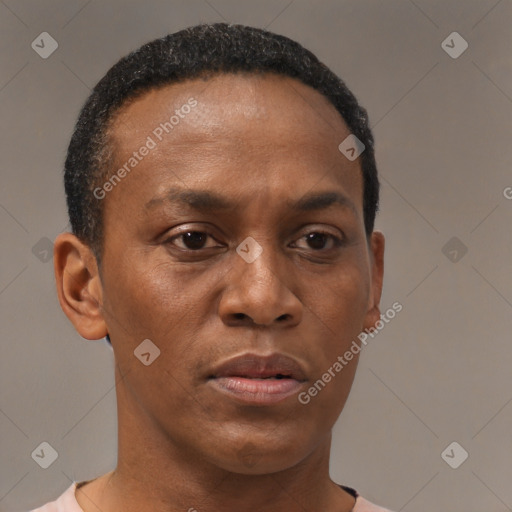 Neutral black young-adult male with short  brown hair and brown eyes