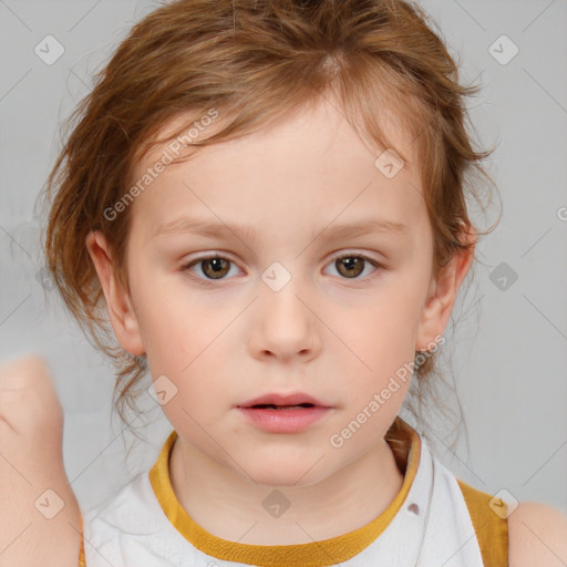 Neutral white child female with medium  brown hair and brown eyes