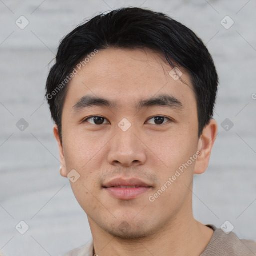 Neutral asian young-adult male with short  black hair and brown eyes