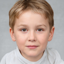 Joyful white child male with short  brown hair and brown eyes