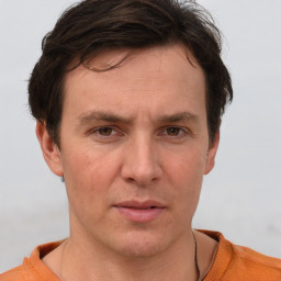 Neutral white adult male with short  brown hair and brown eyes