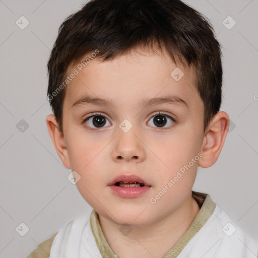 Neutral white child male with short  brown hair and brown eyes