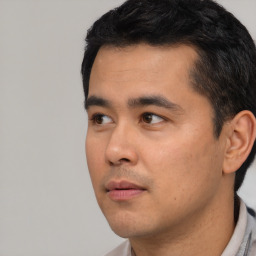 Neutral asian young-adult male with short  black hair and brown eyes