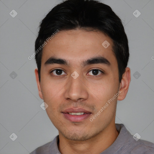 Neutral asian young-adult male with short  black hair and brown eyes