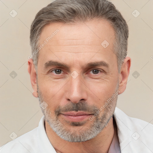 Neutral white adult male with short  brown hair and brown eyes