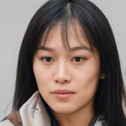 Neutral asian young-adult female with medium  brown hair and brown eyes