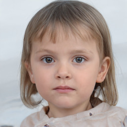 Neutral white child female with medium  brown hair and blue eyes