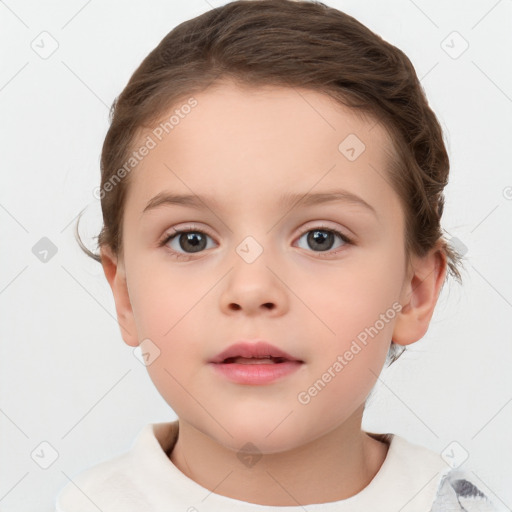 Neutral white child female with short  brown hair and brown eyes