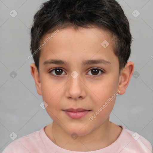 Neutral white child male with short  brown hair and brown eyes