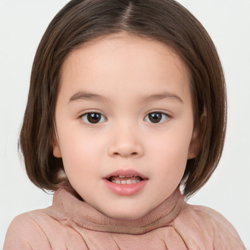 Neutral white child female with long  brown hair and brown eyes