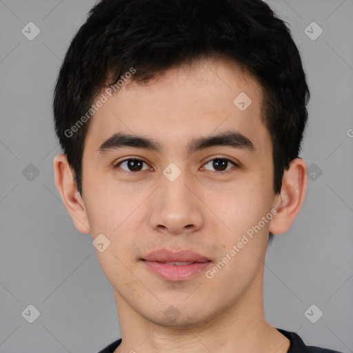 Neutral asian young-adult male with short  brown hair and brown eyes