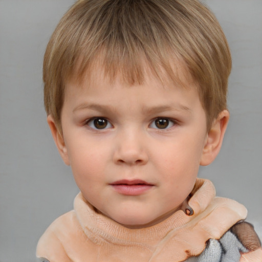 Neutral white child female with short  brown hair and grey eyes