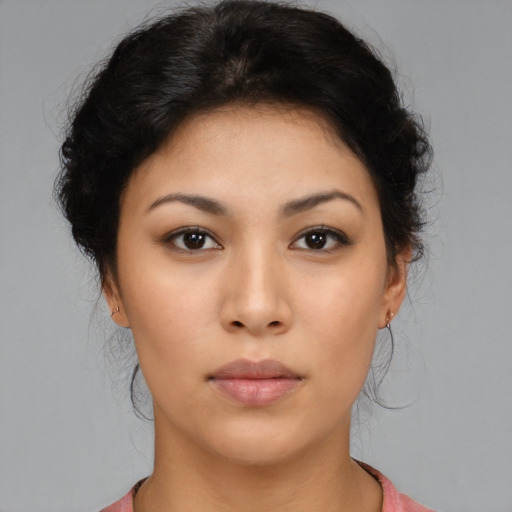 Neutral asian young-adult female with medium  brown hair and brown eyes