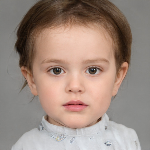 Neutral white child female with medium  brown hair and brown eyes