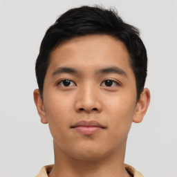 Neutral asian young-adult male with short  brown hair and brown eyes