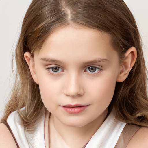 Neutral white child female with long  brown hair and brown eyes