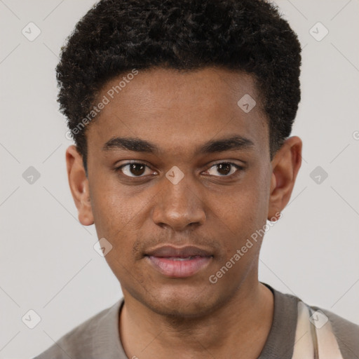 Neutral black young-adult male with short  brown hair and brown eyes