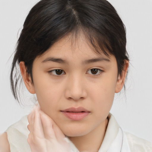 Neutral asian child female with medium  brown hair and brown eyes