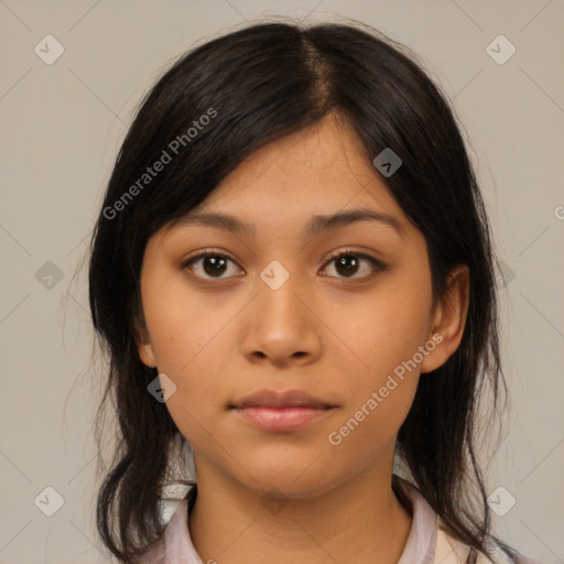 Neutral asian young-adult female with medium  brown hair and brown eyes