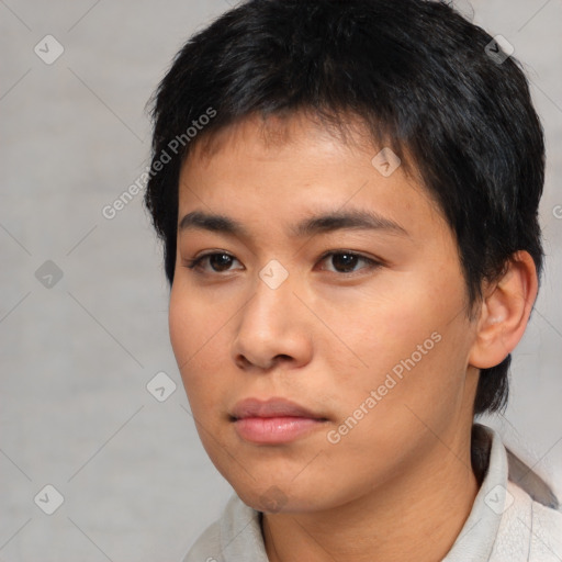 Neutral asian young-adult male with short  black hair and brown eyes