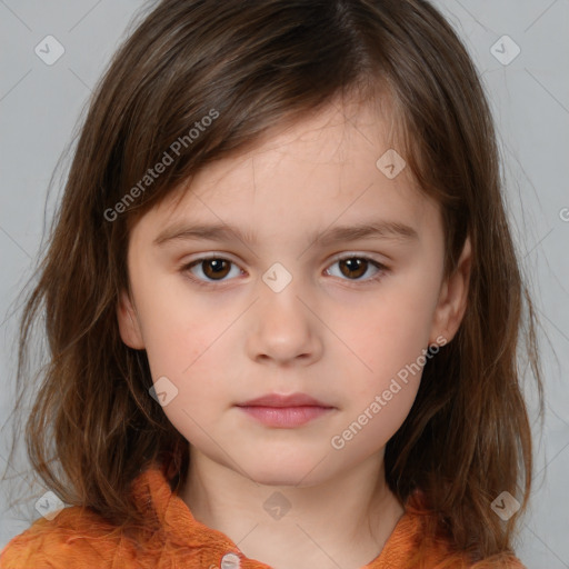 Neutral white child female with medium  brown hair and brown eyes